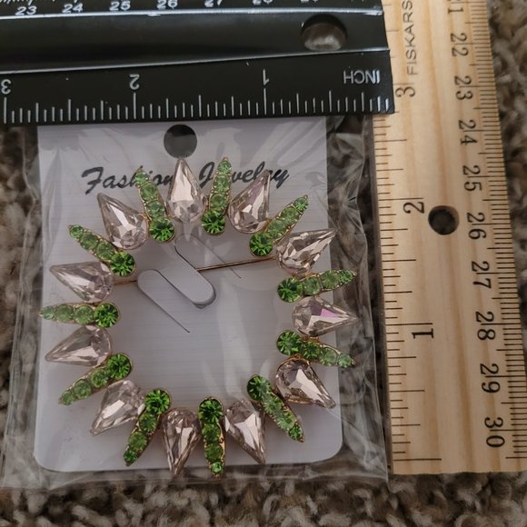 Pink and Green Rhinestone Brooch - Picture 2 of 2